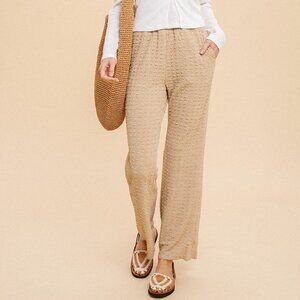 HEM & THREAD Textured Wide Leg Pants | Neutral Oatmeal Boho Lounge Pants